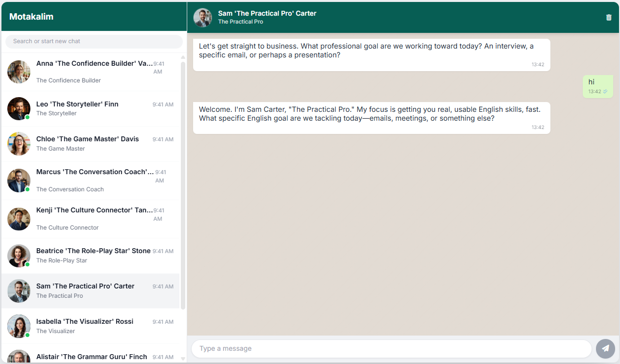 Screenshot showing a conversation with a specific AI tutor.